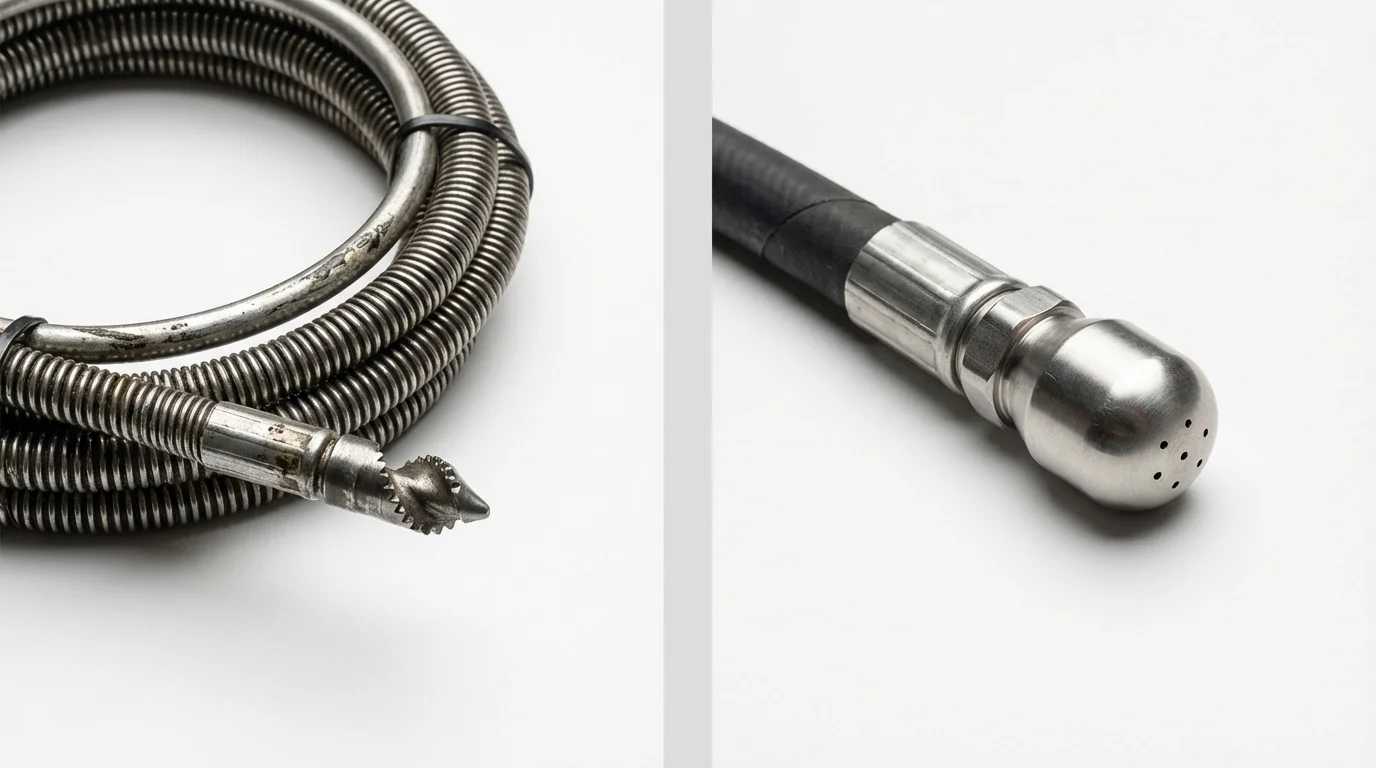 Drain snake cable and hydro jetting nozzle used for drain cleaning in West Wendover, NV